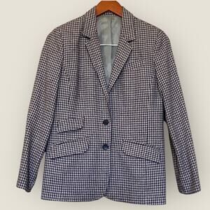 Vintage Women's Houndstooth Blazer Jacket Medium Blue Gray Academia Career USA